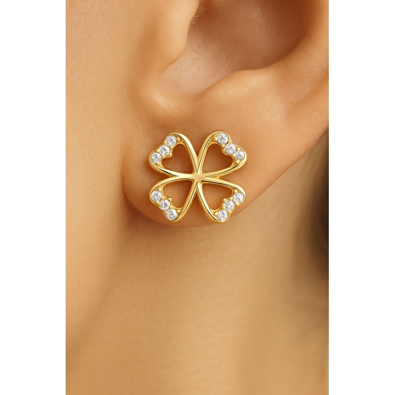 Kolczyki srebrne wkrętki koniczynki kolczyki sztyfty srebro 925 pozłacane