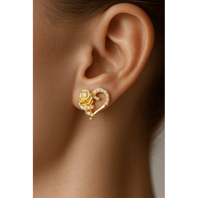 Kolczyki srebrne pozłacane róże serca wkrętki