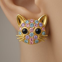 Złote kolczyki kotki dla dziewczynki stal chirurgiczna 316l