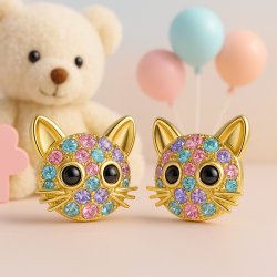 Złote kolczyki kotki dla dziewczynki stal chirurgiczna 316l