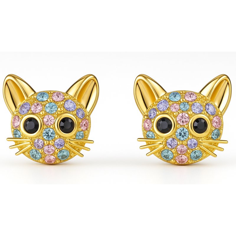 Złote kolczyki kotki dla dziewczynki stal chirurgiczna 316l