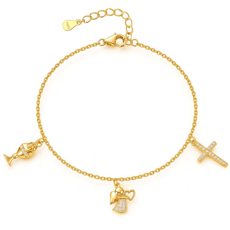 Bransoletka pozłacane srebro 925 krzyż aniołek komunia bierzmowanie