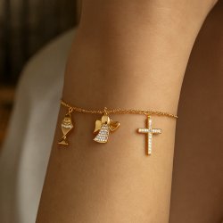 Bransoletka pozłacane srebro 925 krzyż aniołek komunia bierzmowanie