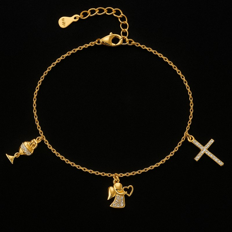 Bransoletka pozłacane srebro 925 krzyż aniołek komunia bierzmowanie