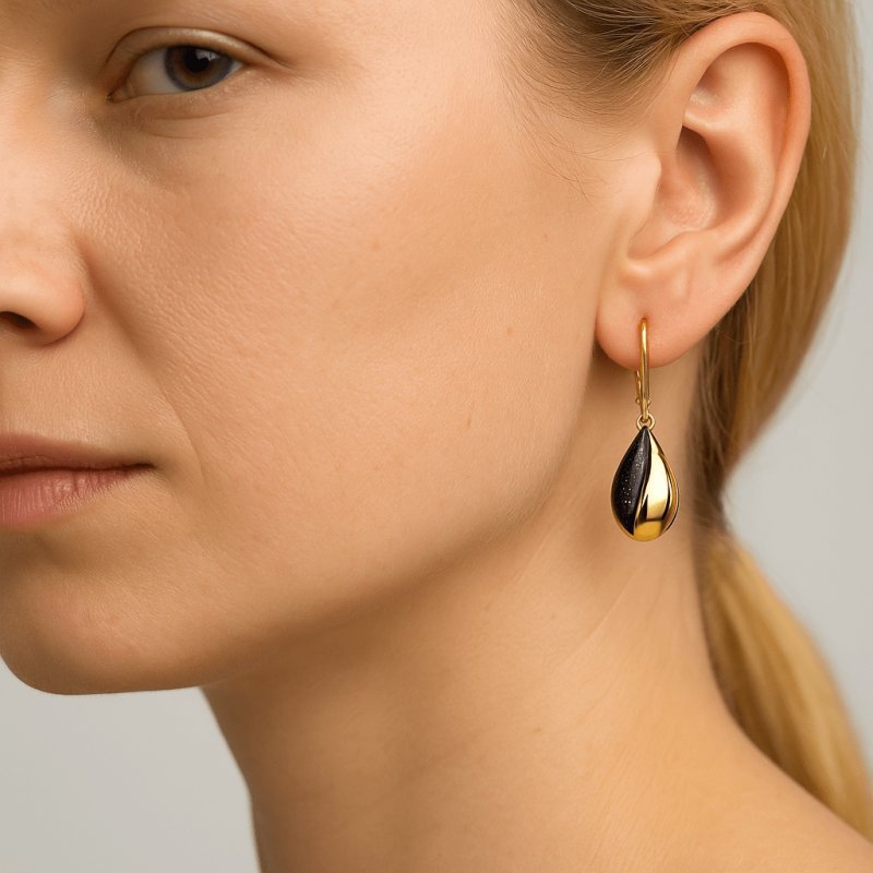 Srebrne kolczyki angielskie srebro pozłacane próba 925 czarne Noc Kairu