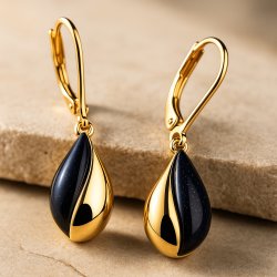 Srebrne kolczyki angielskie srebro pozłacane próba 925 czarne Noc Kairu