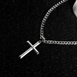 Naszyjnik srebrny z zawieszką krzyż stal szlachetna 316L 50 cm