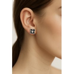 Srebrne kolczyki wkrętki kwiatki czarne sztyfty kolczyki srebro rodowane