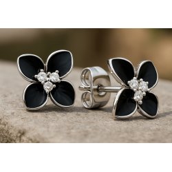 Srebrne kolczyki wkrętki kwiatki czarne sztyfty kolczyki srebro rodowane