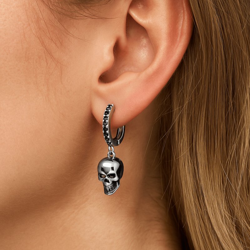 Kolczyki srebrne wiszące czarne czaszka goth kolczyki angielskie srebro