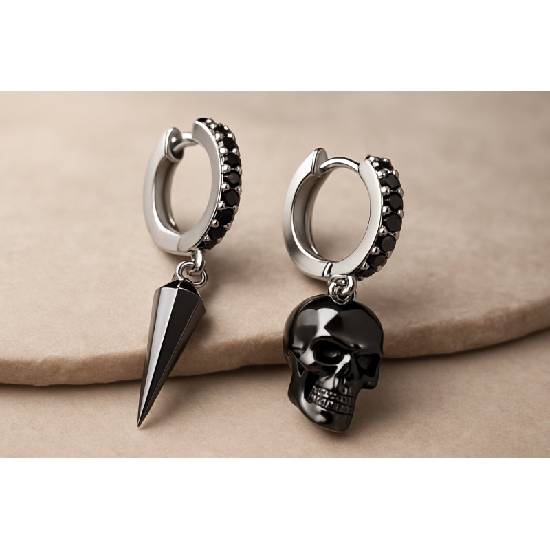 Kolczyki srebrne wiszące czarne czaszka goth kolczyki angielskie srebro