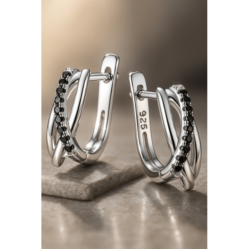 Piękne srebrne kolczyki 925 czarne kolczyki srebro próba 925 angielskie