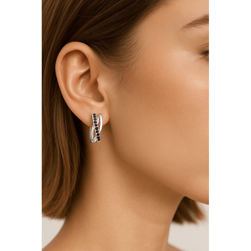 Piękne srebrne kolczyki 925 czarne kolczyki srebro próba 925 angielskie