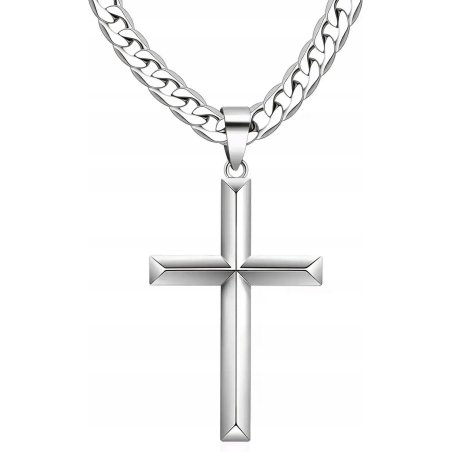 Naszyjnik srebrny z zawieszką krzyż stal szlachetna 316L 60 cm