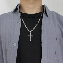 Naszyjnik srebrny z zawieszką krzyż stal szlachetna 316L 60 cm