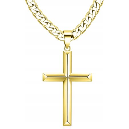 Naszyjnik złoty z zawieszką krzyż krzyżyk stal szlachetna 316L 60 cm