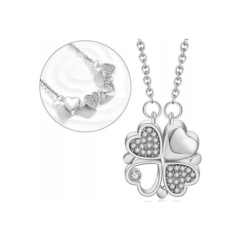 Naszyjnik srebrny damski serce koniczyna 45 cm stal