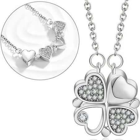 Naszyjnik srebrny damski serce koniczyna 45 cm stal