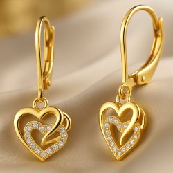 Srebrne kolczyki angielskie serca kolczyki wiszące srebro pozłacane 925