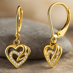 Srebrne kolczyki angielskie serca kolczyki wiszące srebro pozłacane 925