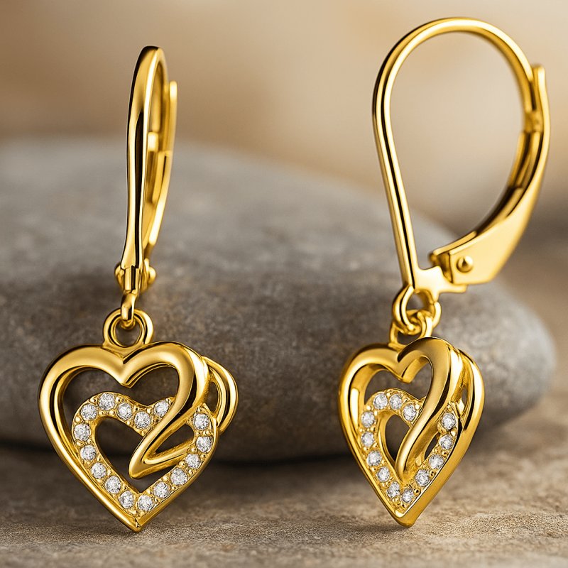 Srebrne kolczyki angielskie serca kolczyki wiszące srebro pozłacane 925