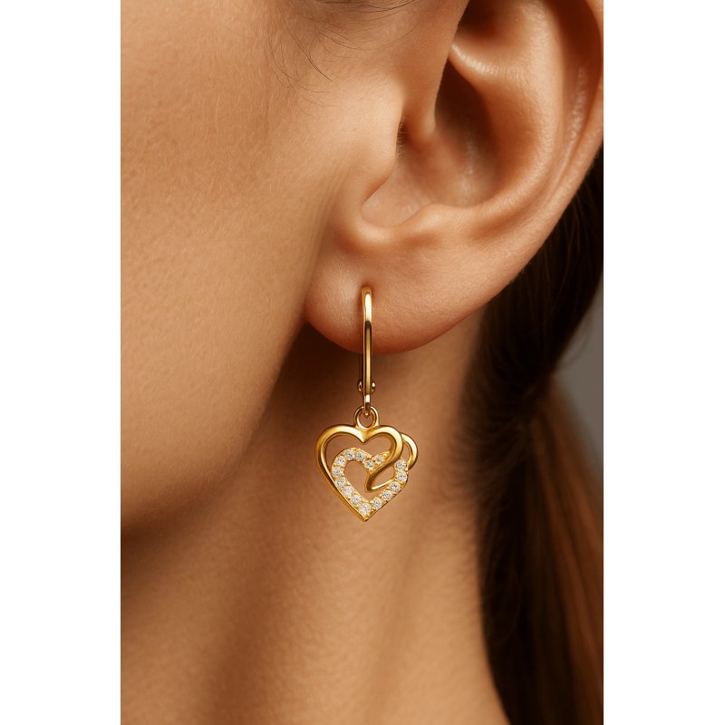 Srebrne kolczyki angielskie serca kolczyki wiszące srebro pozłacane 925