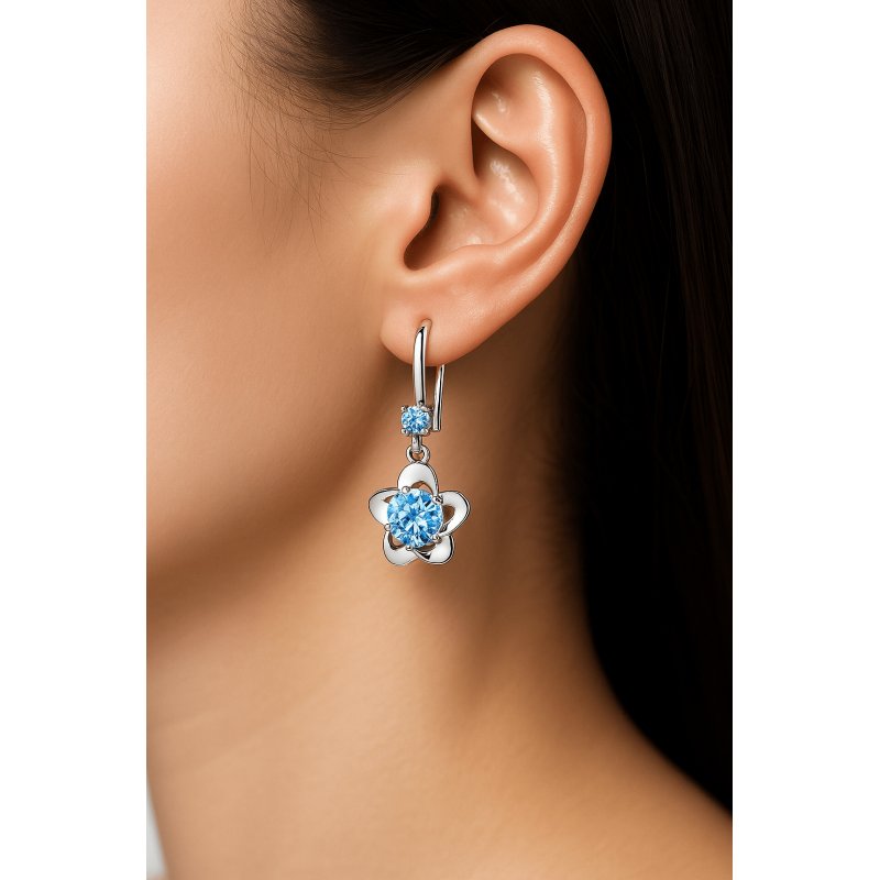 Kolczyki srebrne kwiatki rodowane kolczyki srebro próba 925 wiszące