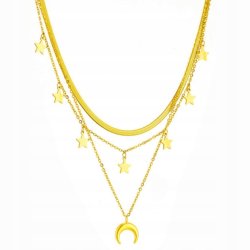 Złoty naszyjnik potrójny gwiazdy księżyc stal szlachetna chirurgiczna