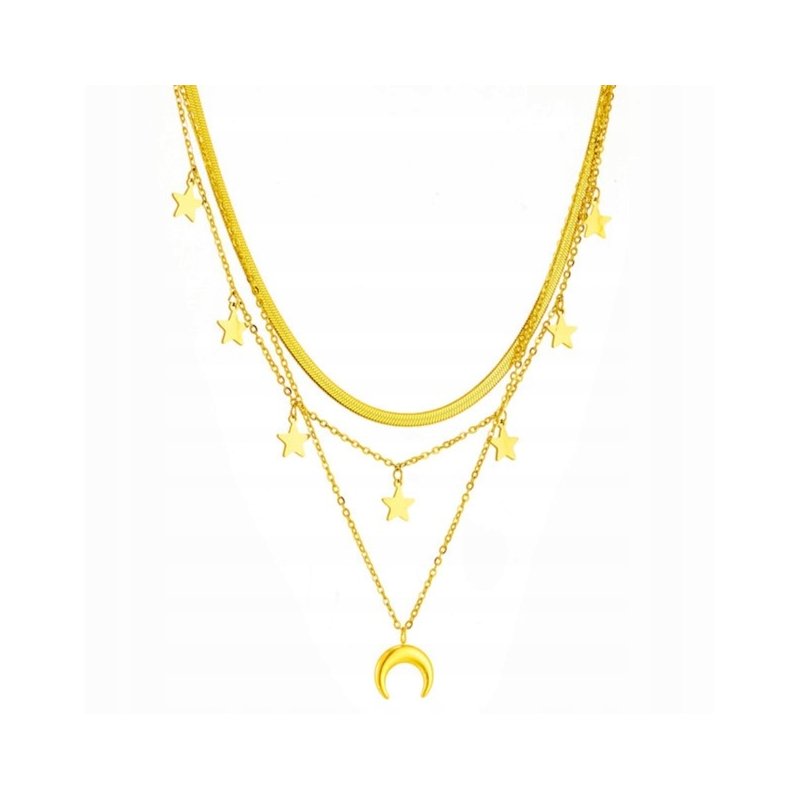 Złoty naszyjnik potrójny gwiazdy księżyc stal szlachetna chirurgiczna