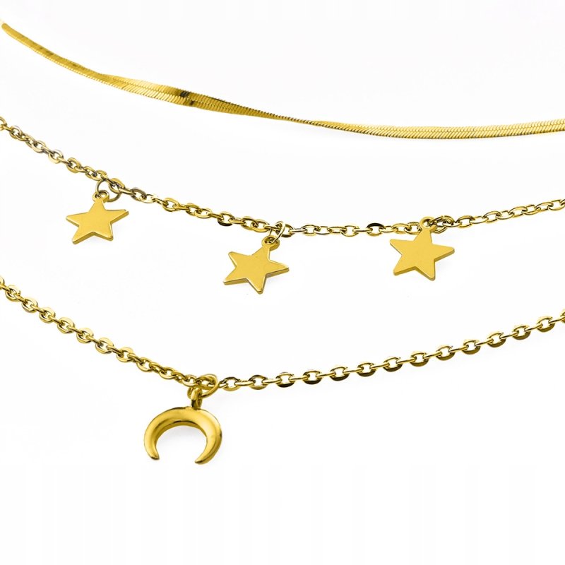 Złoty naszyjnik potrójny gwiazdy księżyc stal szlachetna chirurgiczna
