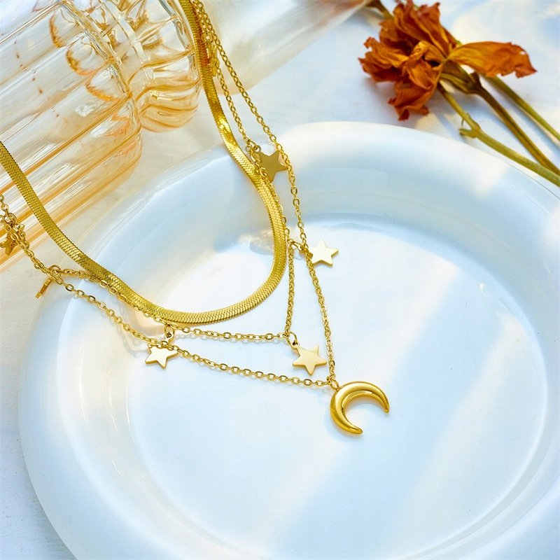 Złoty naszyjnik potrójny gwiazdy księżyc stal szlachetna chirurgiczna