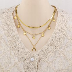 Złoty naszyjnik potrójny gwiazdy księżyc stal szlachetna chirurgiczna