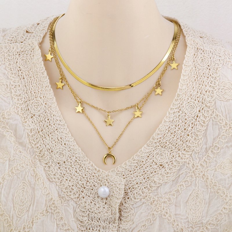 Złoty naszyjnik potrójny gwiazdy księżyc stal szlachetna chirurgiczna