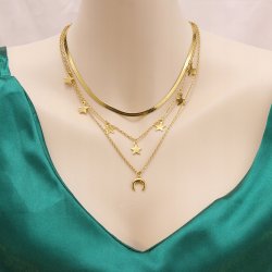 Złoty naszyjnik potrójny gwiazdy księżyc stal szlachetna chirurgiczna