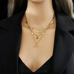 Złoty naszyjnik potrójny gwiazdy księżyc stal szlachetna chirurgiczna