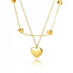 Złoty naszyjnik serce serca podwójny stal szlachetna chirurgiczna 316L