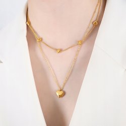 Złoty naszyjnik serce serca podwójny stal szlachetna chirurgiczna 316L