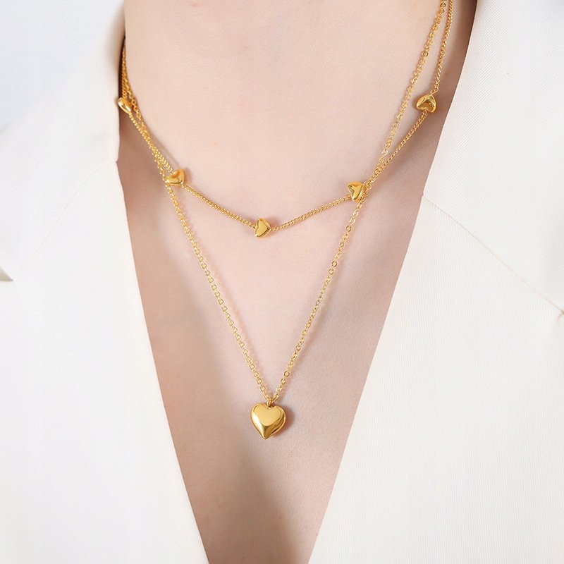 Złoty naszyjnik serce serca podwójny stal szlachetna chirurgiczna 316L