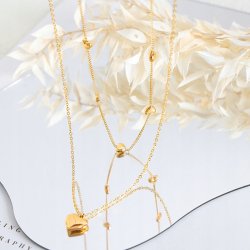 Złoty naszyjnik serce serca podwójny stal szlachetna chirurgiczna 316L