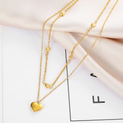 Złoty naszyjnik serce serca podwójny stal szlachetna chirurgiczna 316L