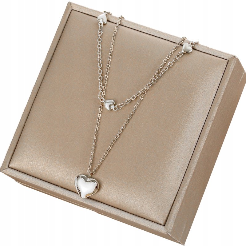 Srebrny naszyjnik serce serca podwójny stal szlachetna chirurgiczna 316L