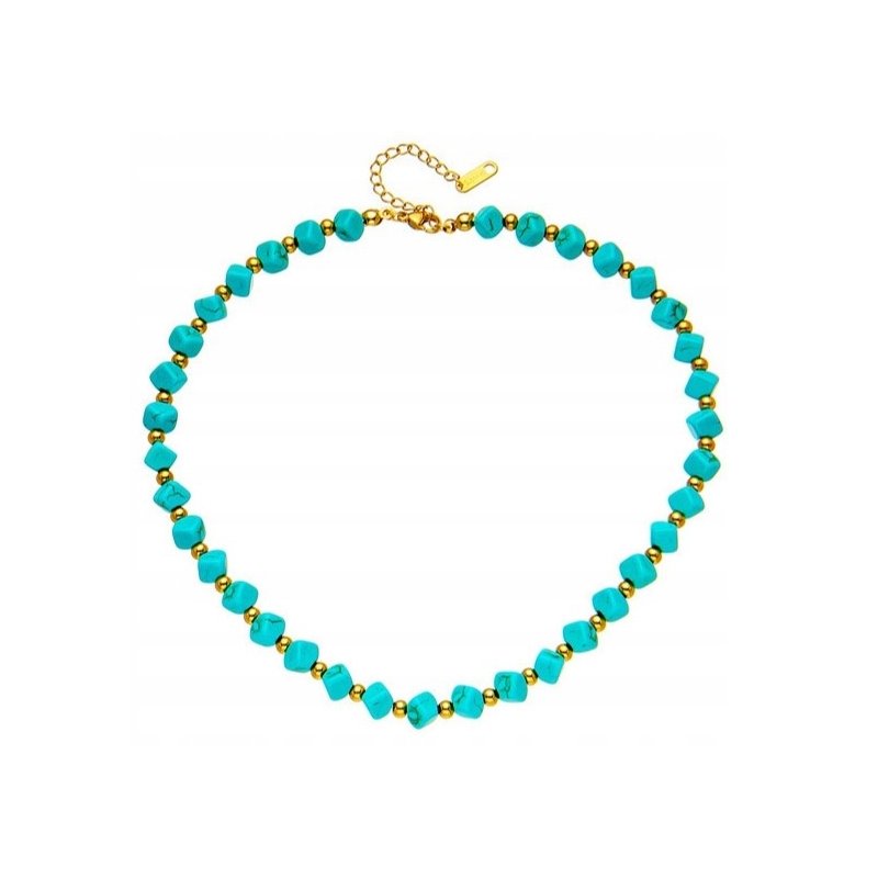 Złoty naszyjnik damski turkus stal chirurgiczna szlachetna 316L