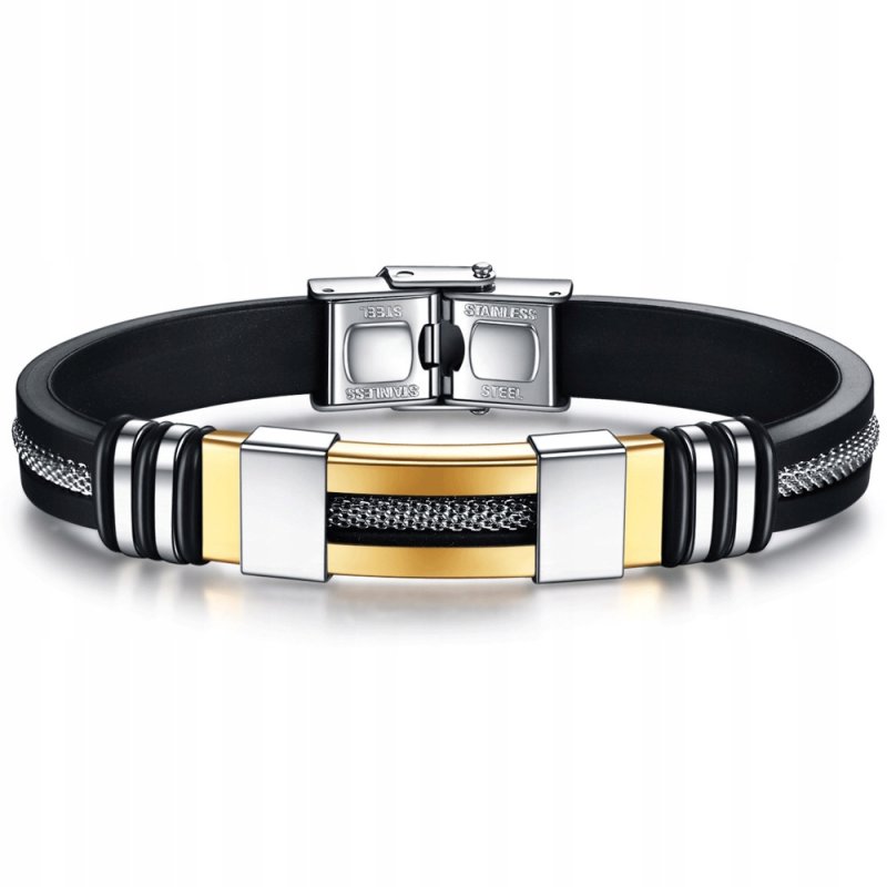 Czarna bransoletka złota męska stal szlachetna 316L
