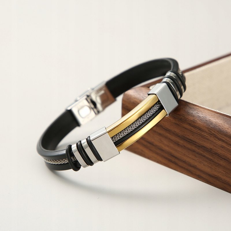 Czarna bransoletka złota męska stal szlachetna 316L