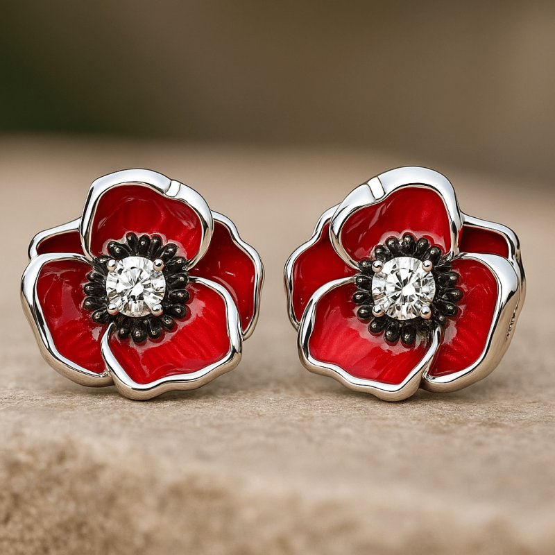 Kolczyki srebrne wkrętki sztyfty kwiatki maki srebro próba 925 wiosna