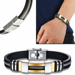 Czarna bransoletka złota męska stal szlachetna 316L