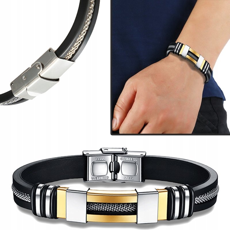 Czarna bransoletka złota męska stal szlachetna 316L