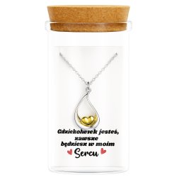 Srebrny damski naszyjnik w butelce serce łezka srebro próba 925