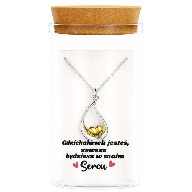 Srebrny damski naszyjnik w butelce serce łezka srebro próba 925