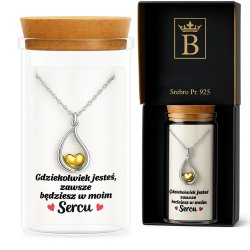 Srebrny damski naszyjnik w butelce serce łezka srebro próba 925